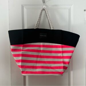 Victoria's Secret Black and Pink Striped Tote